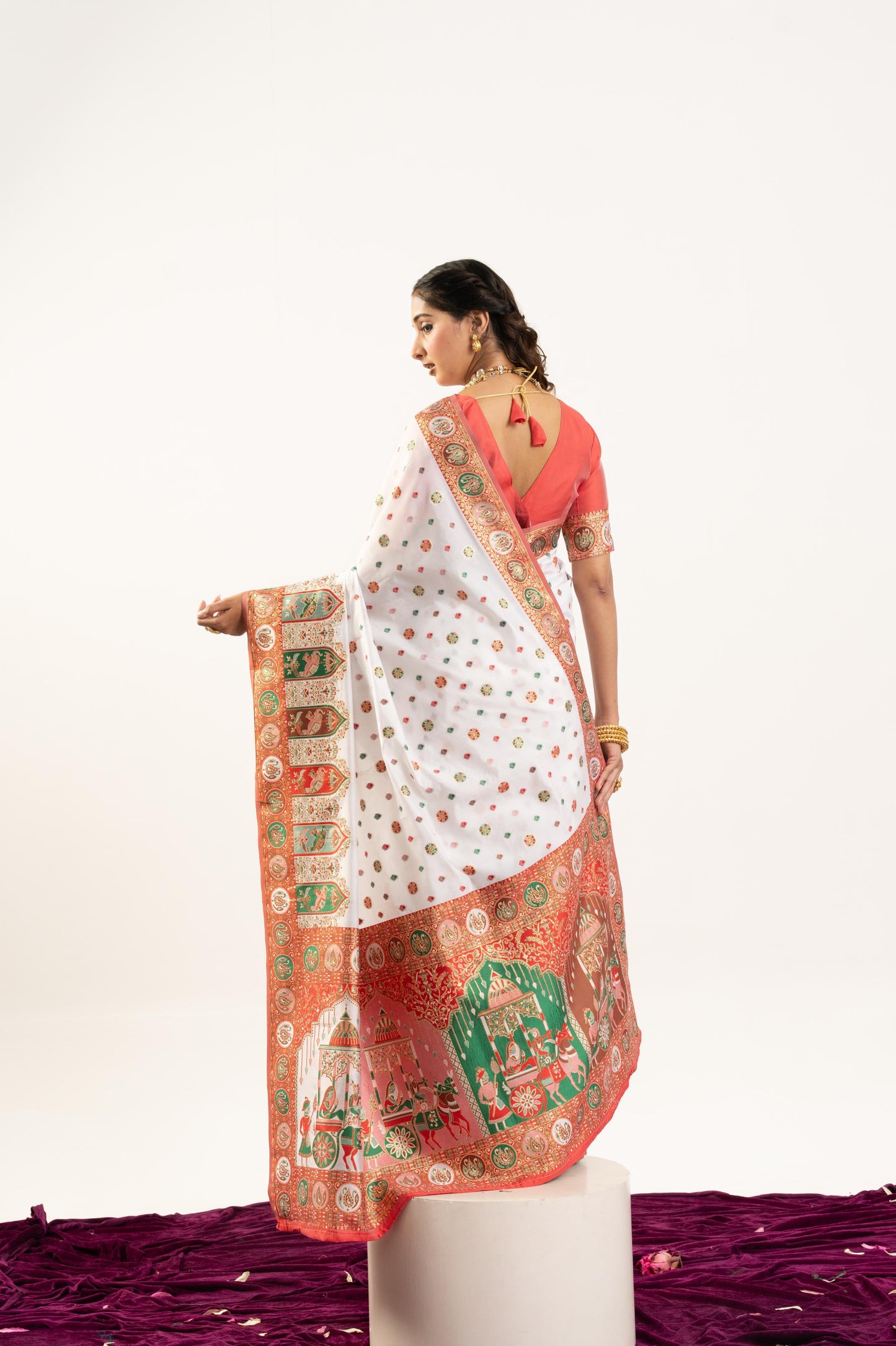 PURE SOFT PASHMINA SILK SAREE - WHITE