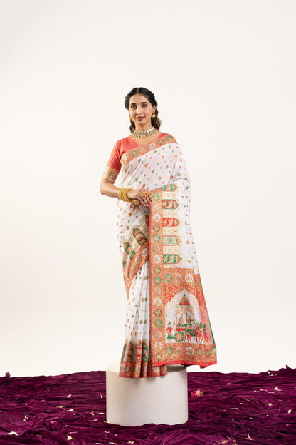 PURE SOFT PASHMINA SILK SAREE - WHITE