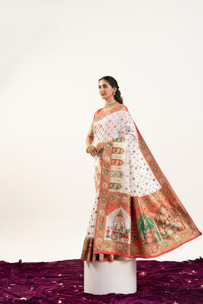PURE SOFT PASHMINA SILK SAREE - WHITE