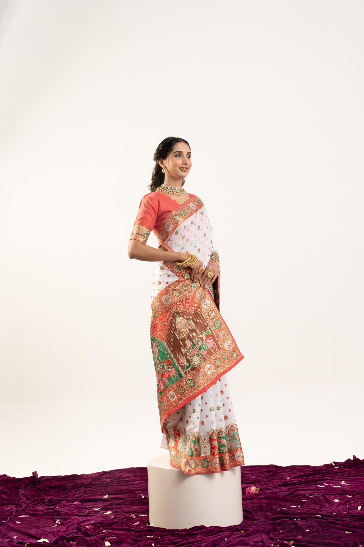 PURE SOFT PASHMINA SILK SAREE - WHITE