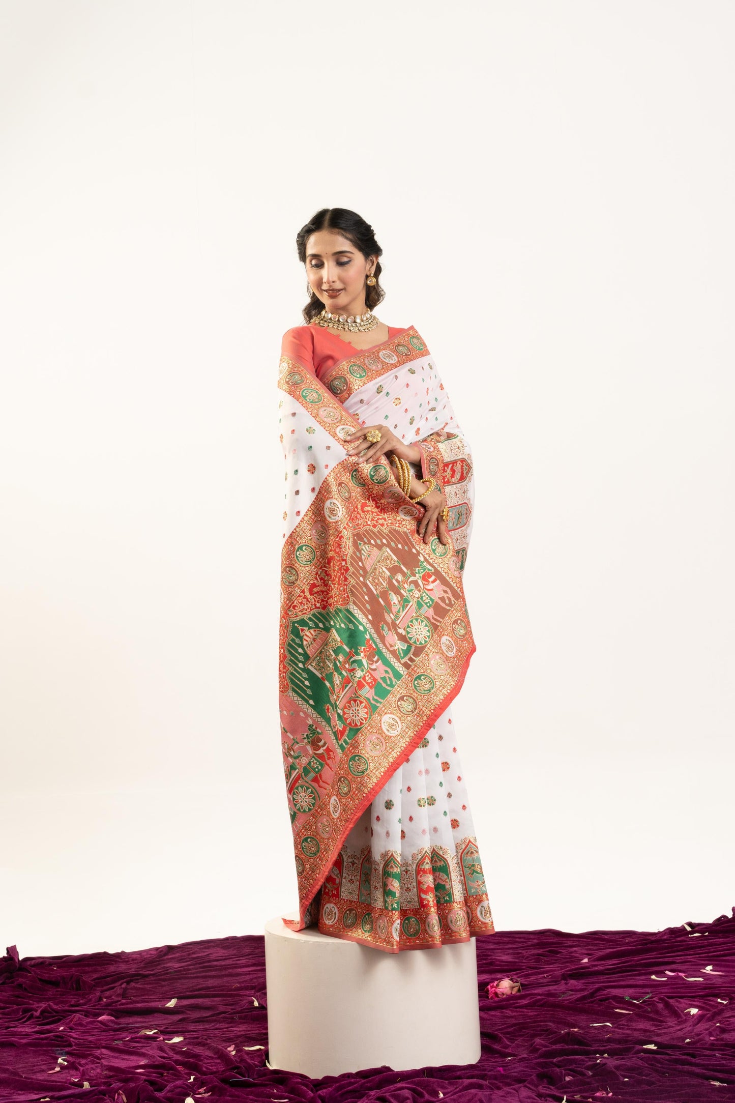 PURE SOFT PASHMINA SILK SAREE - WHITE