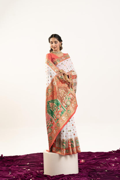 PURE SOFT PASHMINA SILK SAREE - WHITE