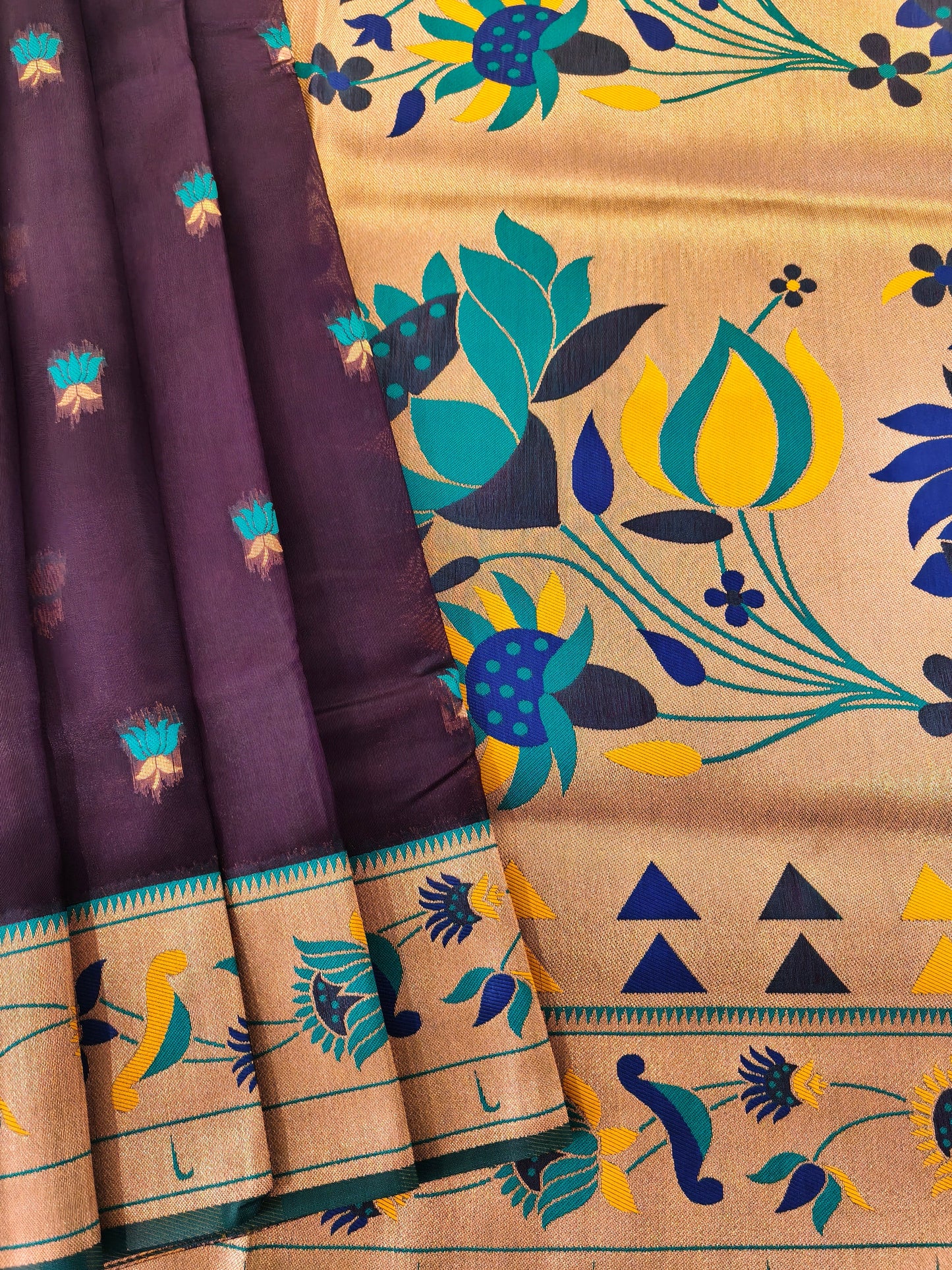Paithani Silk Saree with Floral Motifs and Zari Pallu - WINE
