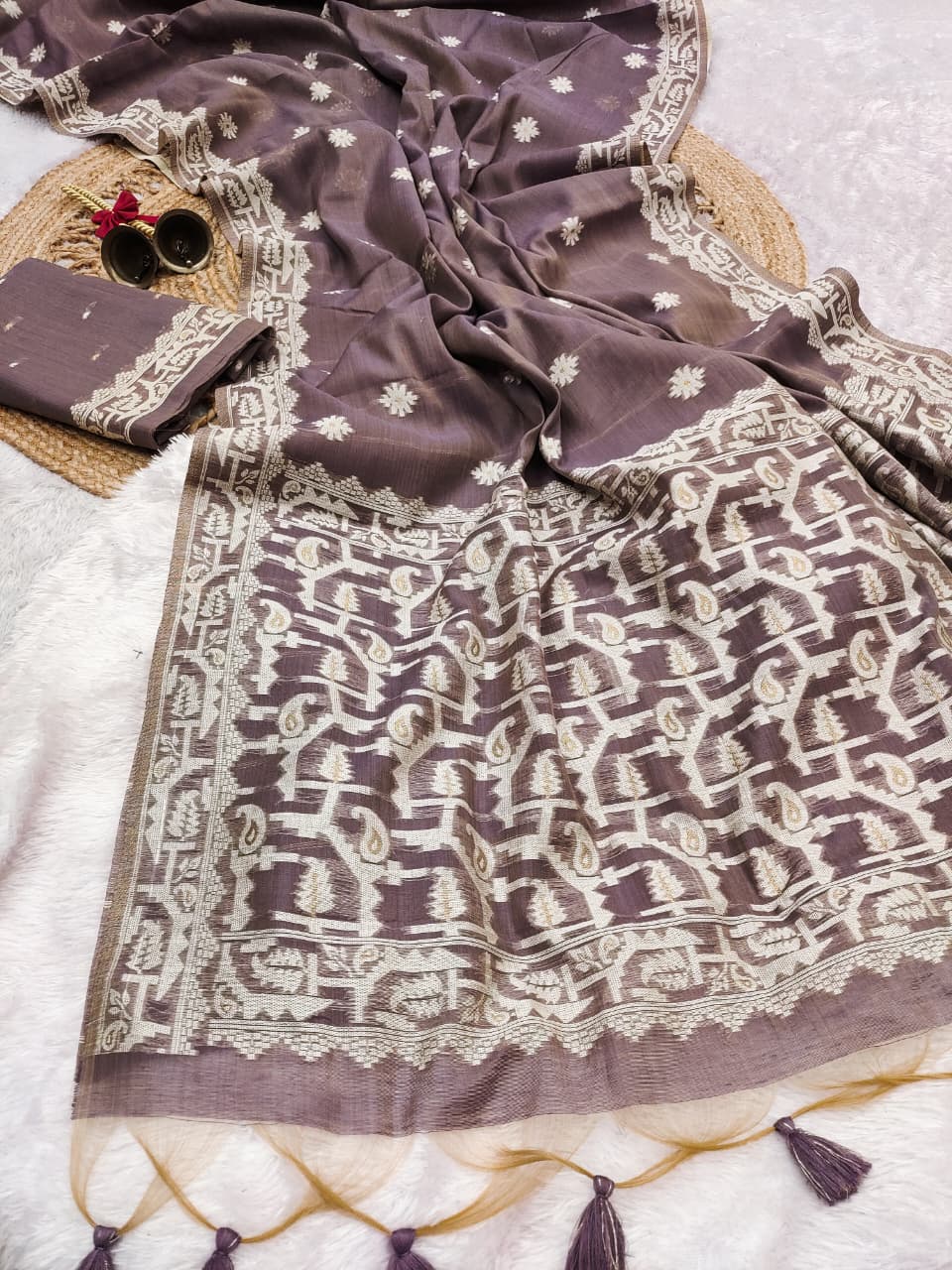 Graceful Chanderi Cotton Saree with Traditional Craft - WINE