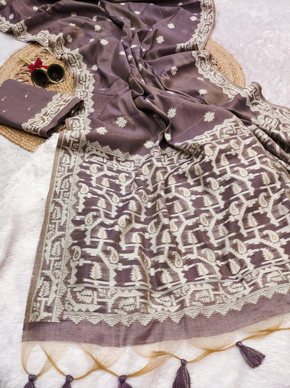 Graceful Chanderi Cotton Saree with Traditional Craft - WINE