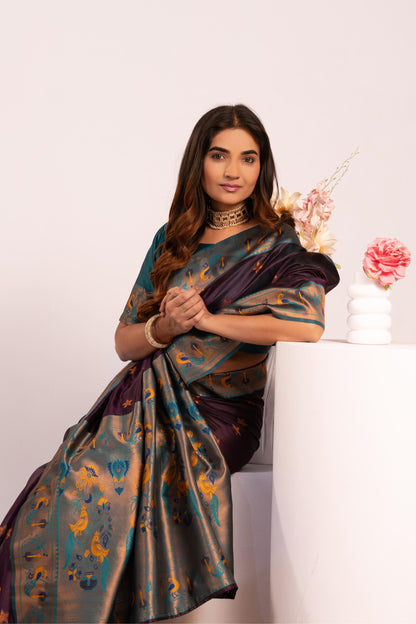 Pure Banarasi Paithani Silk Saree - WINE
