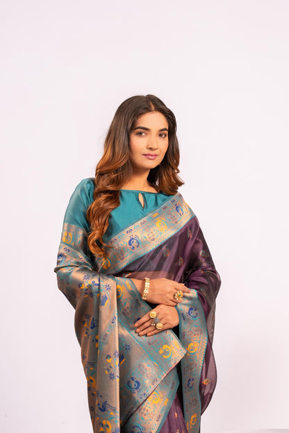 Classic Banarasi Paithani with Traditional Zari - WINE