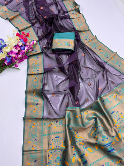 Designer Paithani Saree with Rich Zari Pallu-WINE