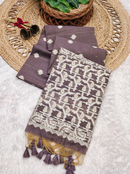 Graceful Chanderi Cotton Saree with Traditional Craft - WINE