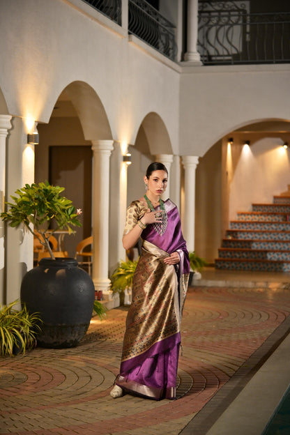 Soft Raw Silk Madhubani Printed Pallu - WINE