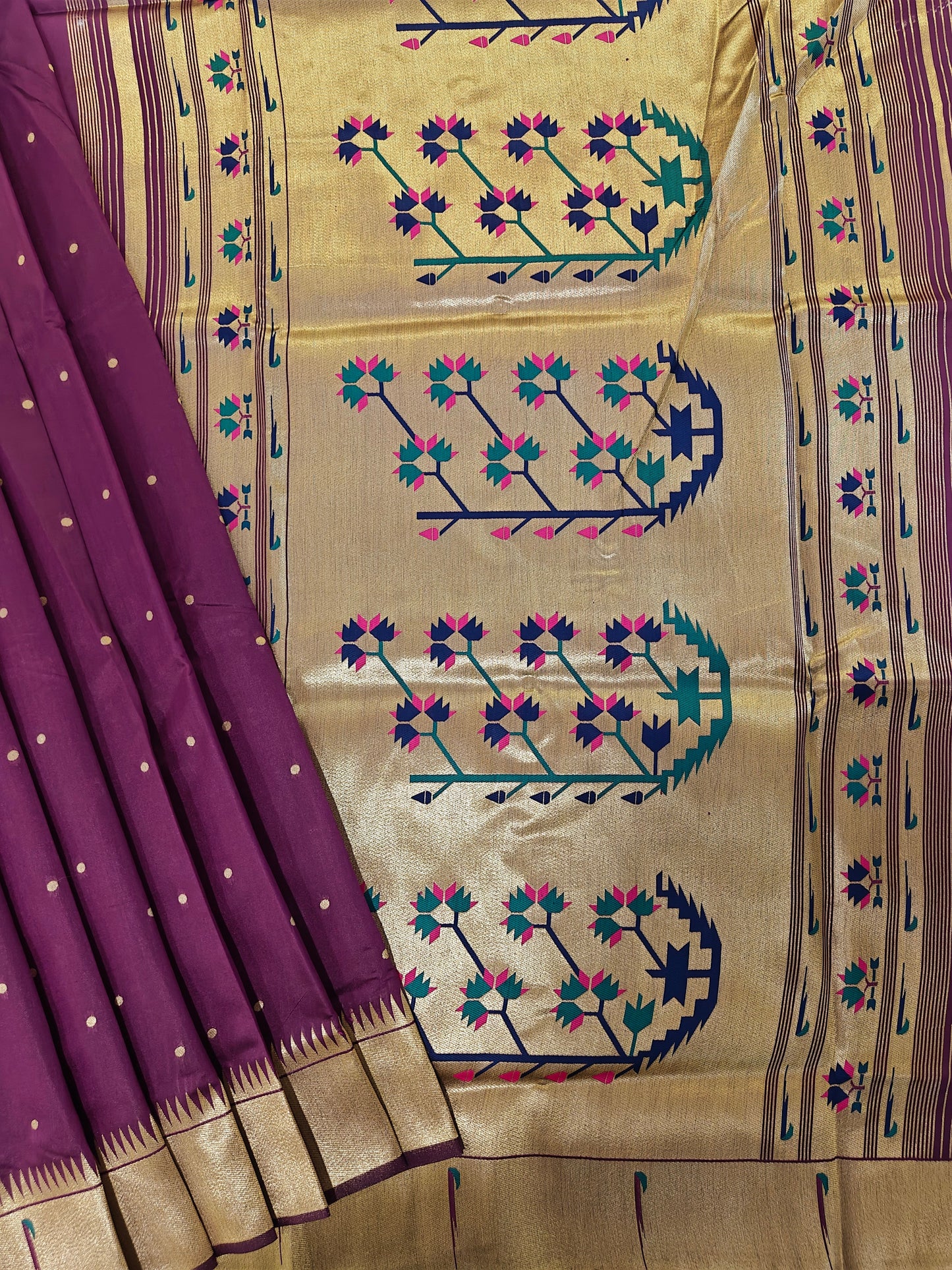 Banarasi Paithani Saree Design with Traditional Kalpavalli Pattern-WINE