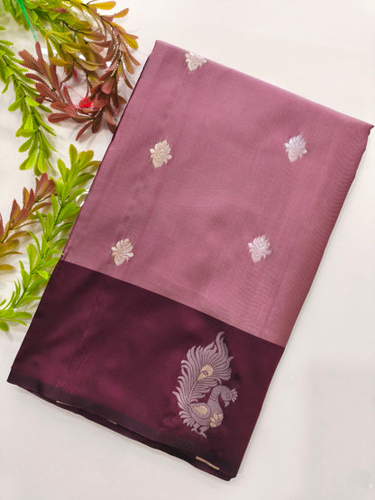 Banarasi Katan Silk Saree With Peacock Weaving  - WINE