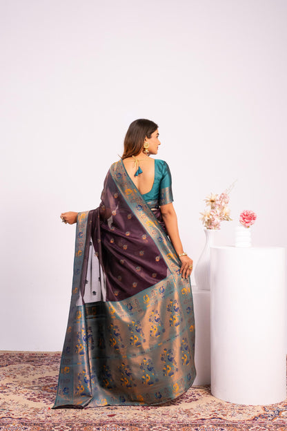 Classic Banarasi Paithani with Traditional Zari - WINE