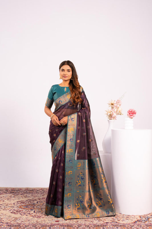 Classic Banarasi Paithani with Traditional Zari - WINE