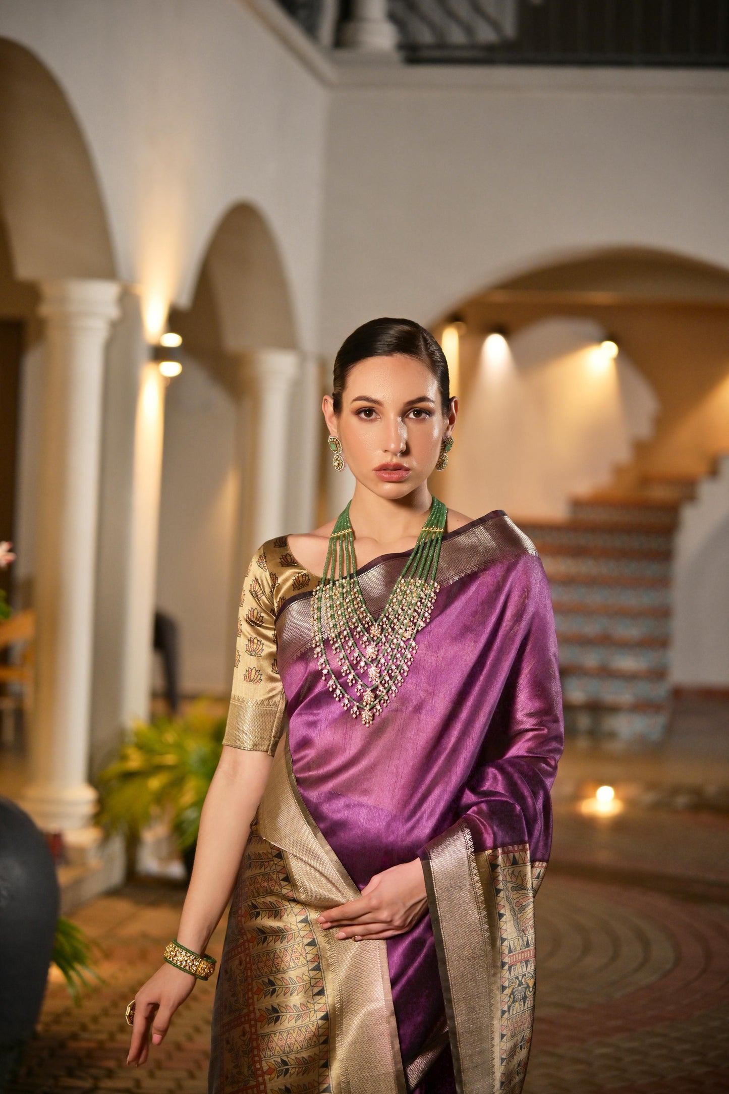 Soft Raw Silk Madhubani Printed Pallu - WINE