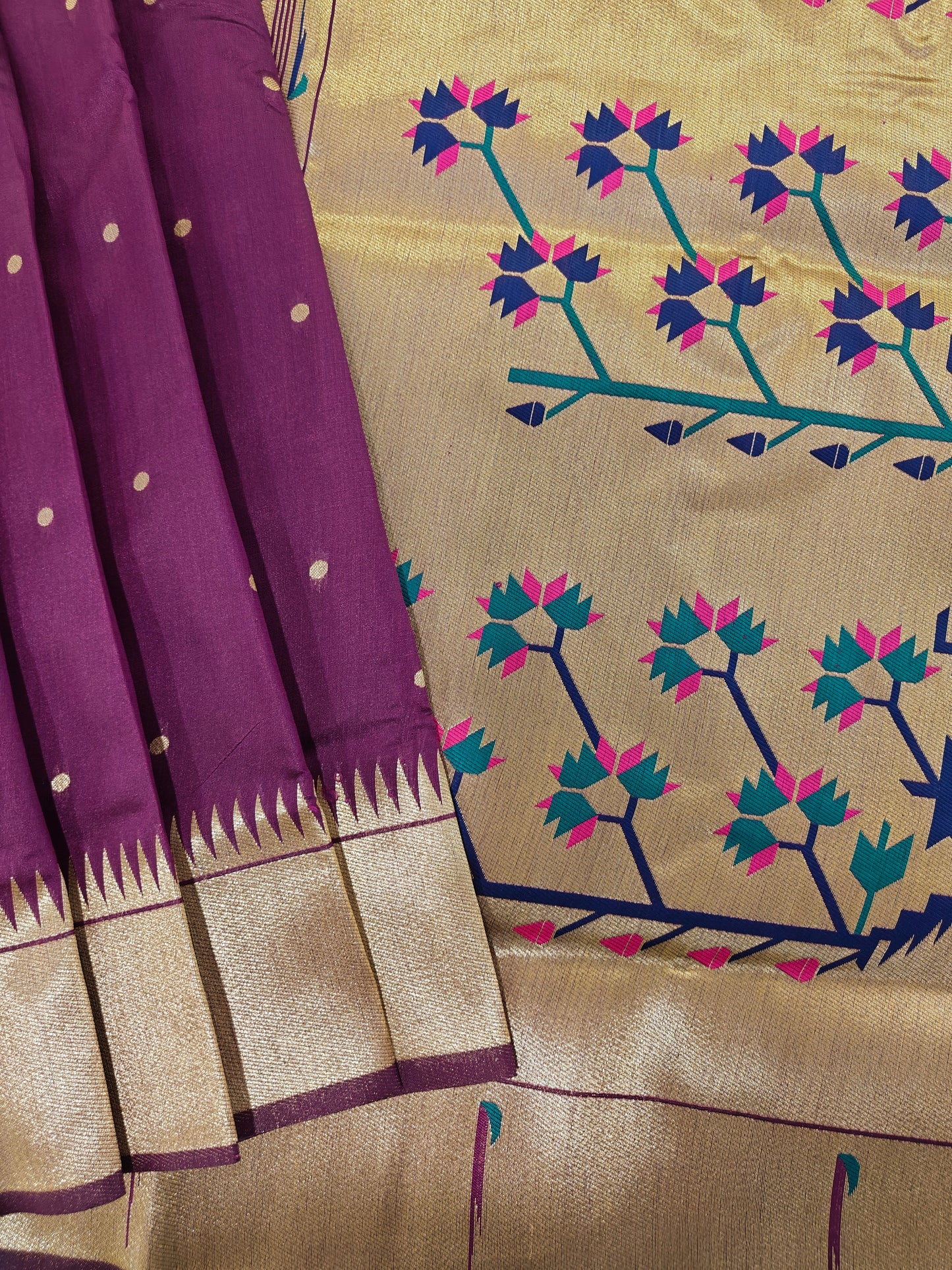 Banarasi Paithani Saree Design with Traditional Kalpavalli Pattern-WINE