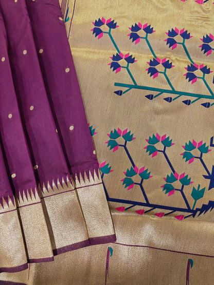 Banarasi Paithani Saree Design with Traditional Kalpavalli Pattern-WINE