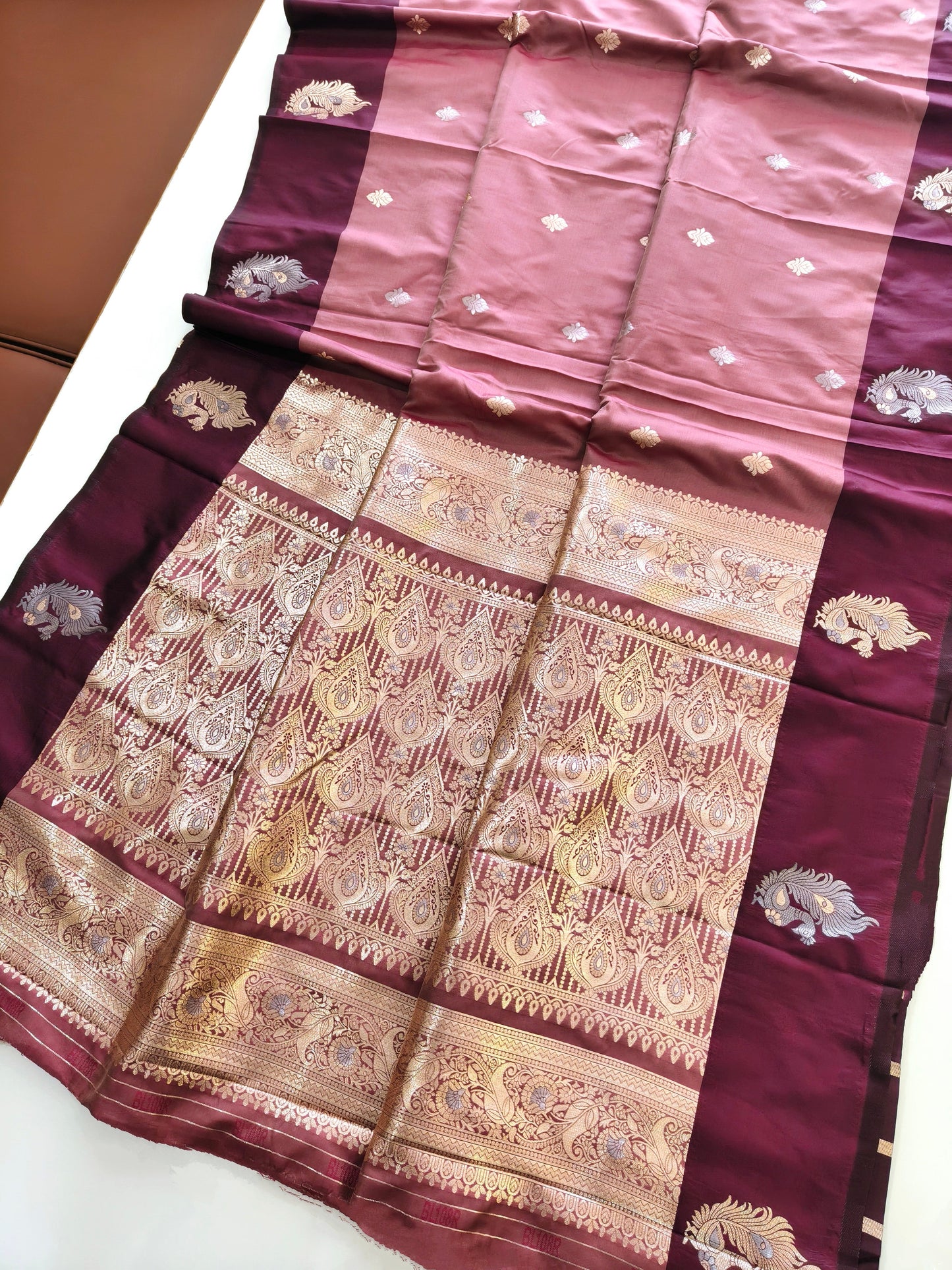 Banarasi Katan Silk Saree With Peacock Weaving  - WINE