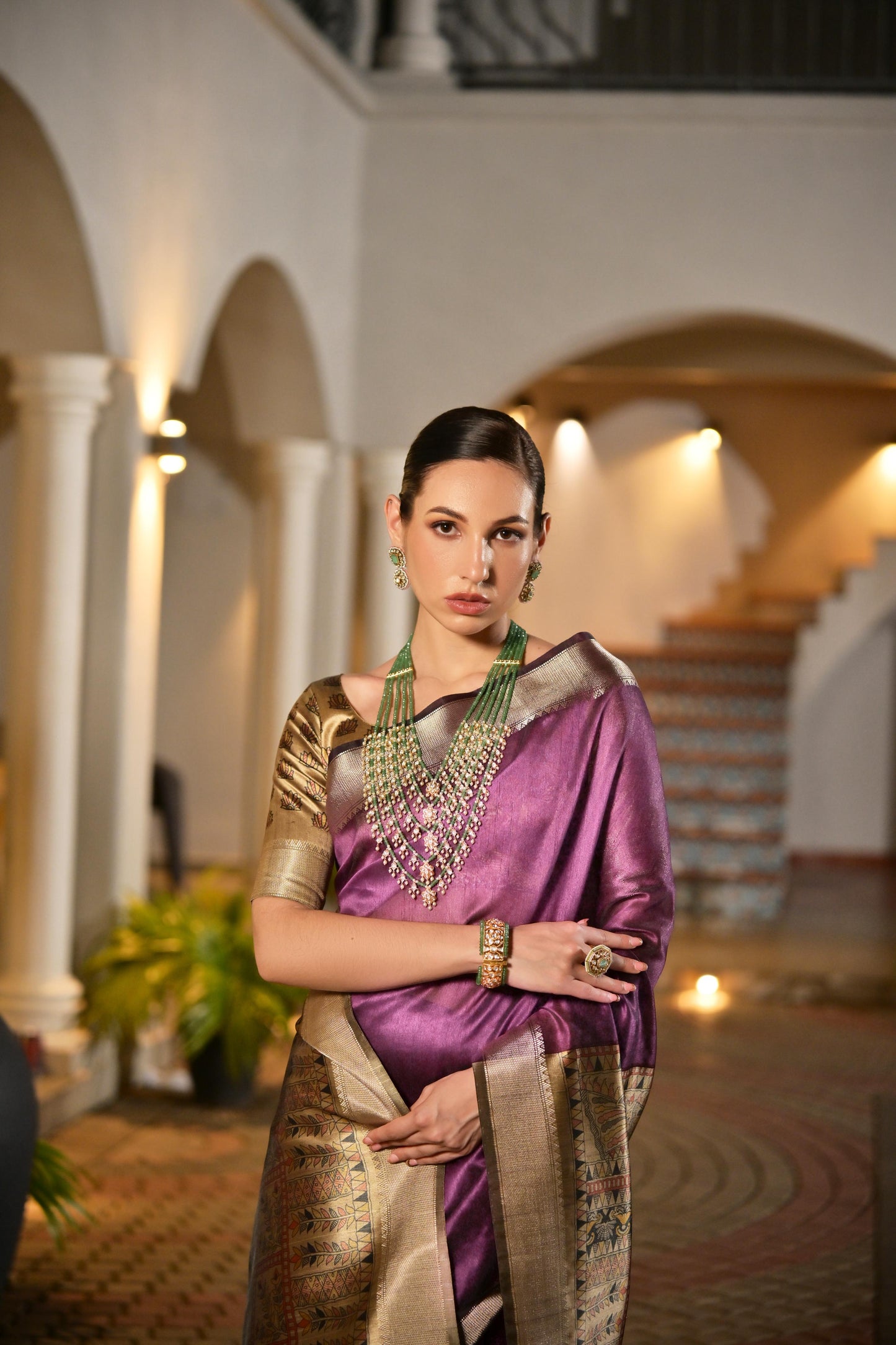 Soft Raw Silk Madhubani Printed Pallu - WINE