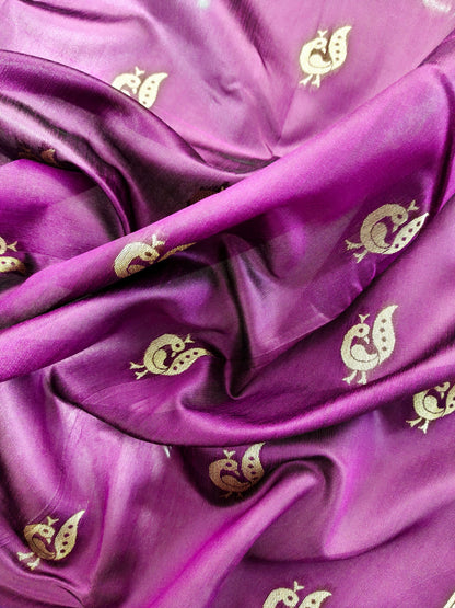 Heritage Hand-Weaving Silk Saree with Parrot Design- WINE