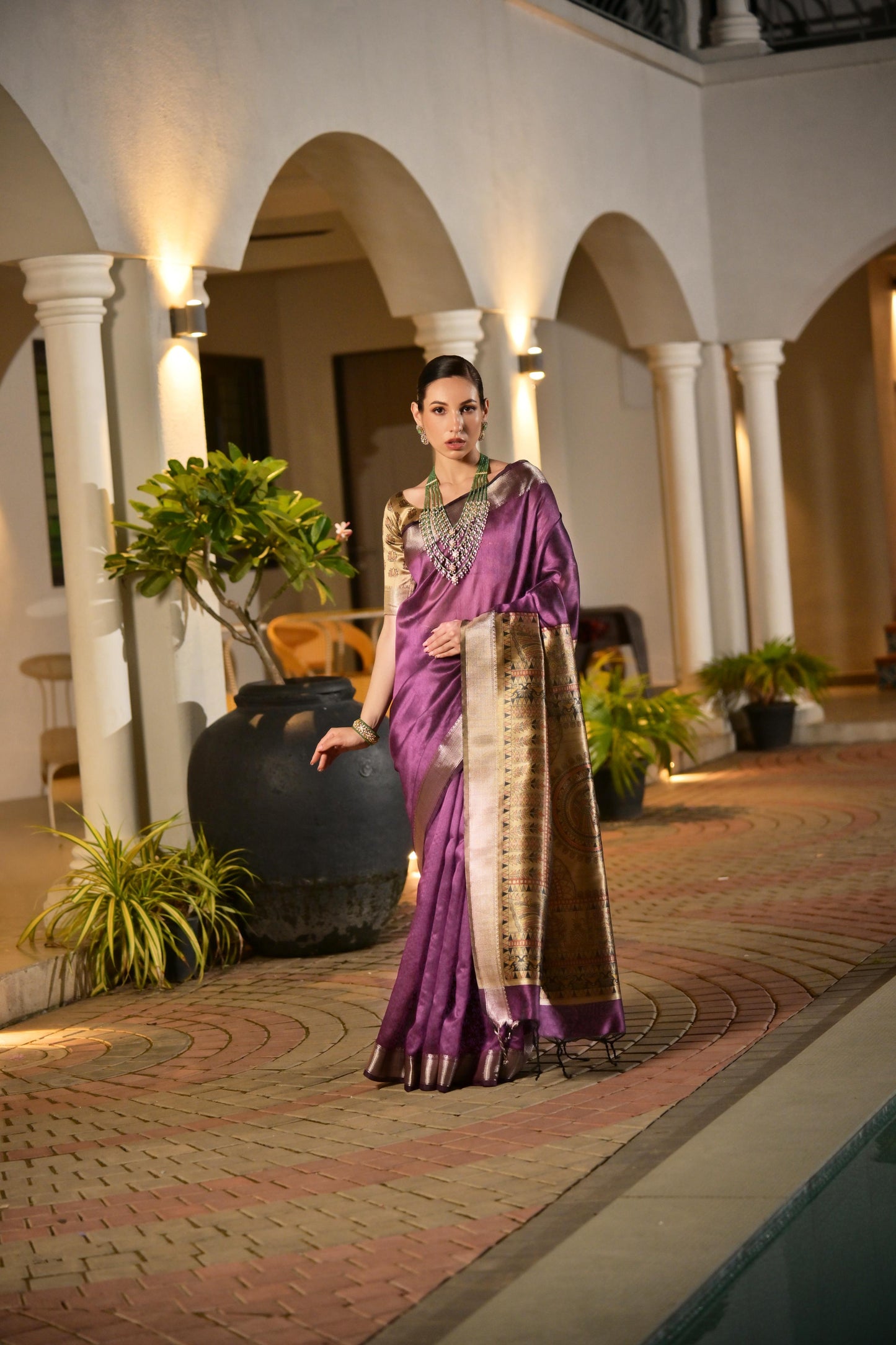 Soft Raw Silk Madhubani Printed Pallu - WINE