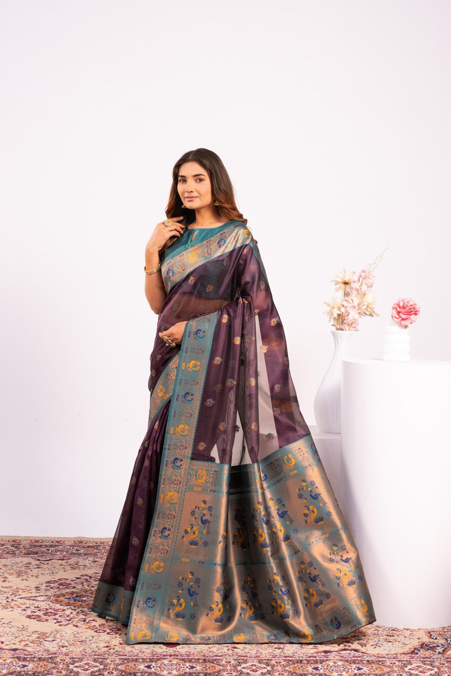 Classic Banarasi Paithani with Traditional Zari - WINE