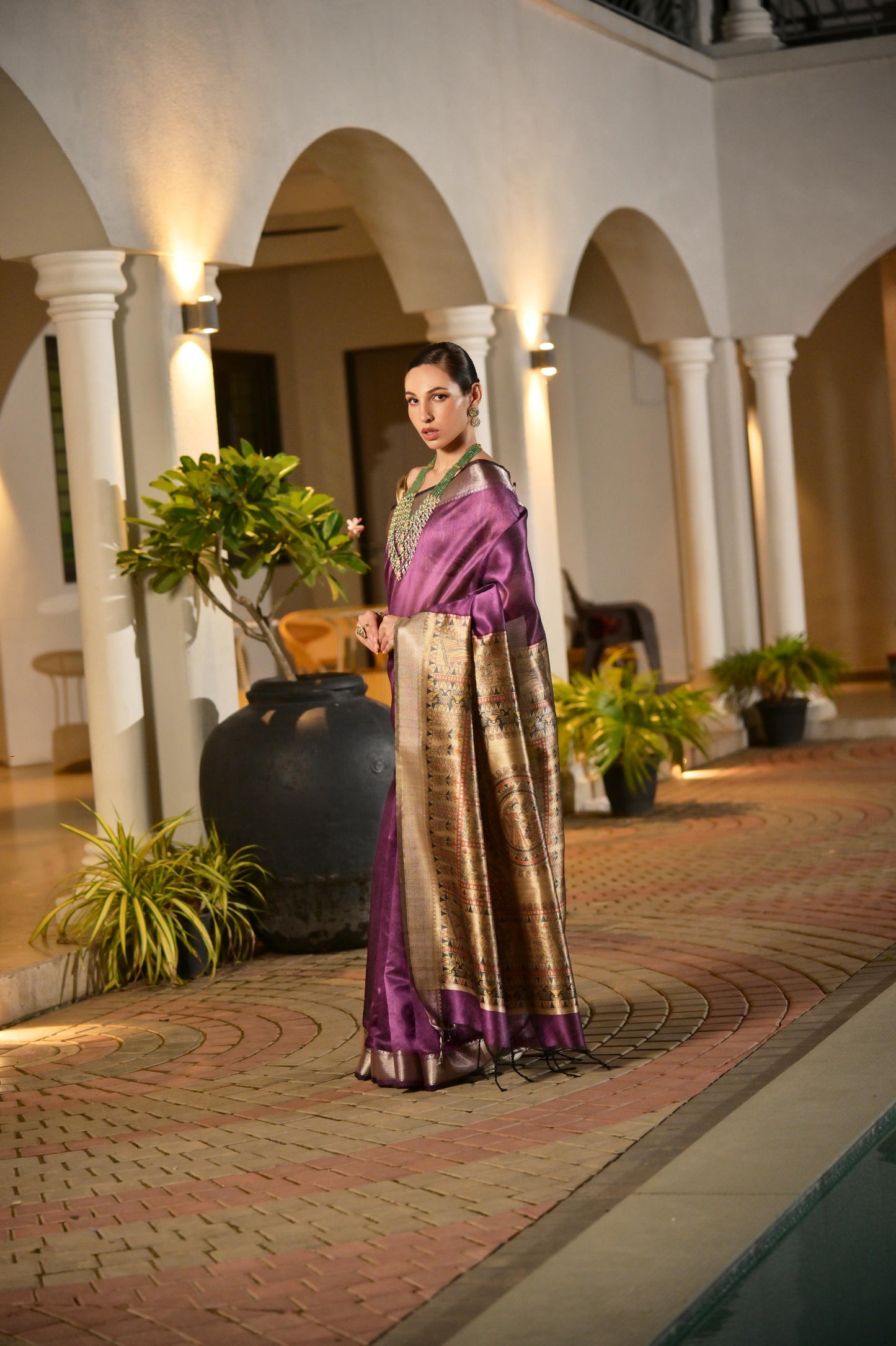 Soft Raw Silk Madhubani Printed Pallu - WINE