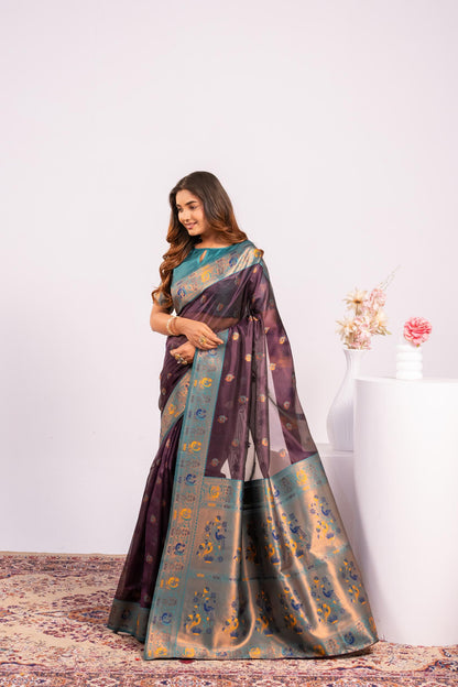 Classic Banarasi Paithani with Traditional Zari - WINE