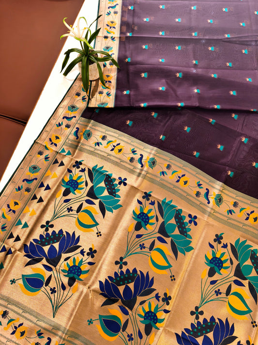 Paithani Silk Saree with Floral Motifs and Zari Pallu - WINE