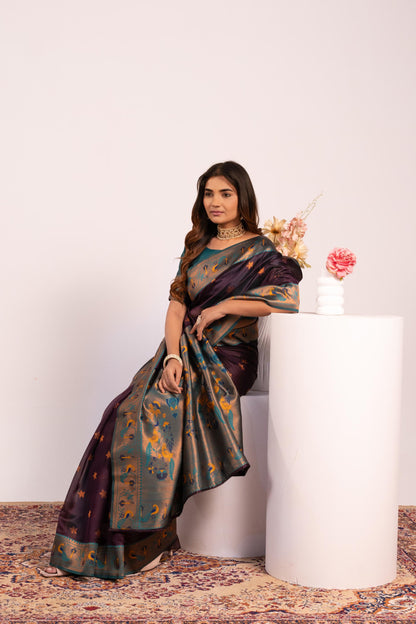 Pure Banarasi Paithani Silk Saree - WINE