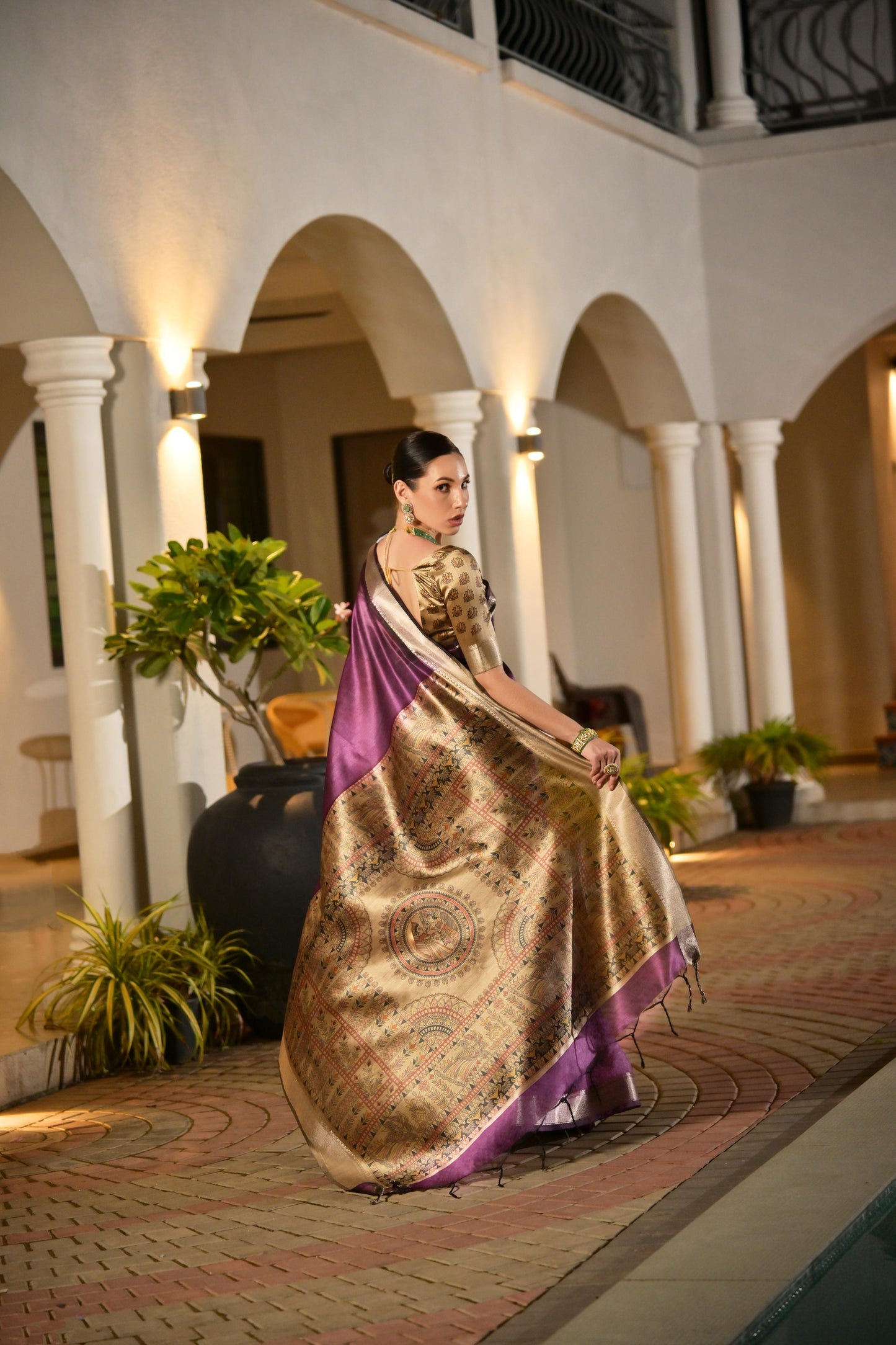 Soft Raw Silk Madhubani Printed Pallu - WINE