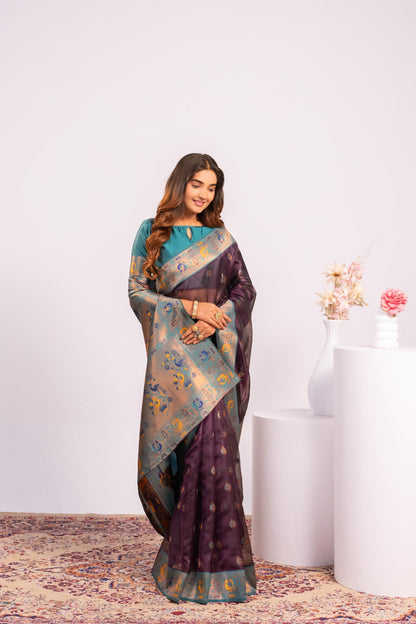 Classic Banarasi Paithani with Traditional Zari - WINE