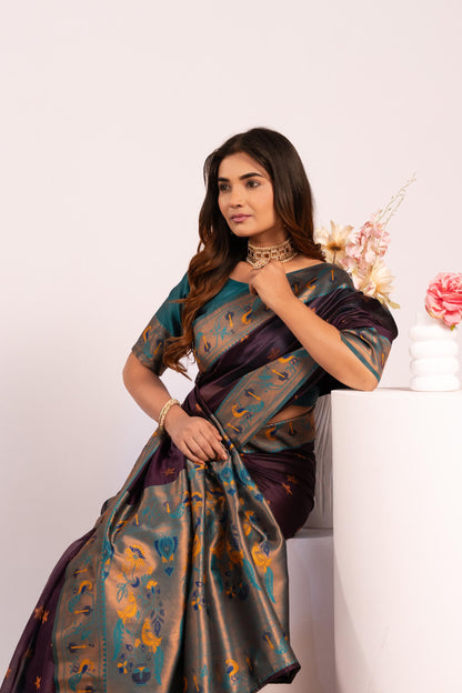 Pure Banarasi Paithani Silk Saree - WINE
