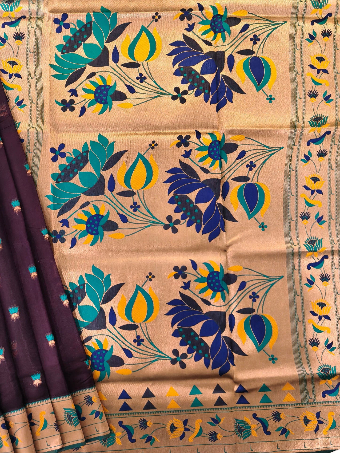 Paithani Silk Saree with Floral Motifs and Zari Pallu - WINE