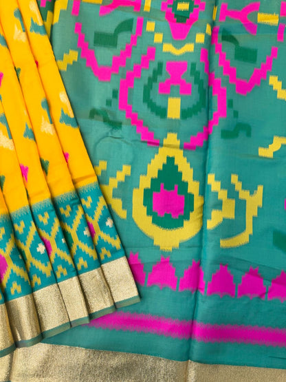 SOFT POCHAMPALLY IKKAT SILK SAREE - YELLOW
