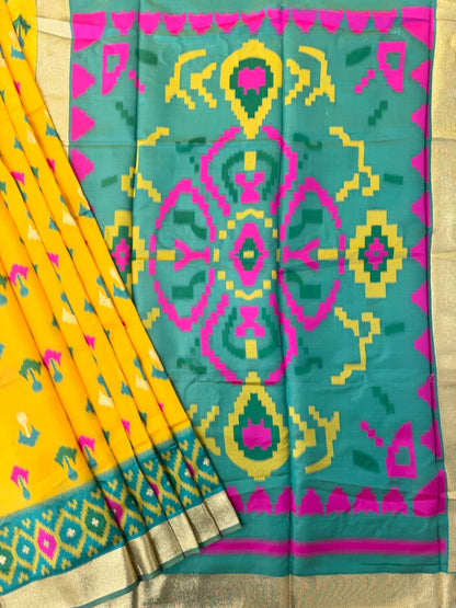 SOFT POCHAMPALLY IKKAT SILK SAREE - YELLOW