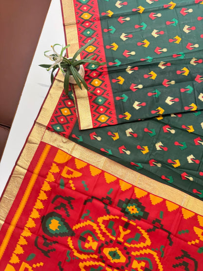 SOFT POCHAMPALLY IKKAT SILK SAREE - BT GREEN