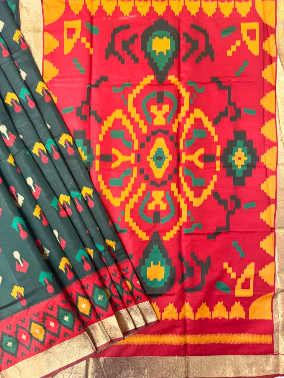 SOFT POCHAMPALLY IKKAT SILK SAREE - BT GREEN