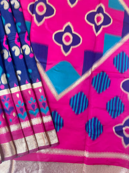 PURE SOFT POCHAMPALI IKKAT SILK SAREE -BLUE