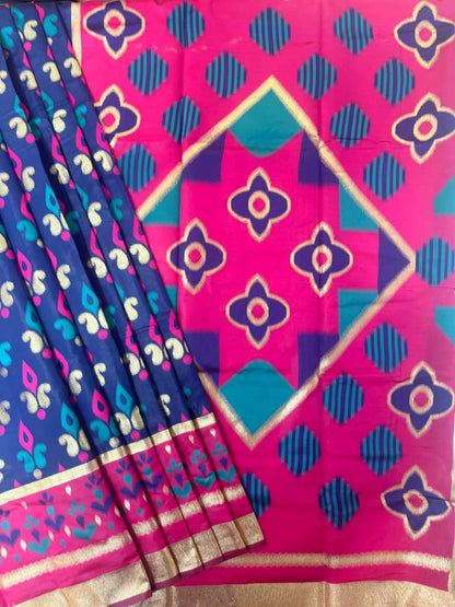 PURE SOFT POCHAMPALI IKKAT SILK SAREE -BLUE