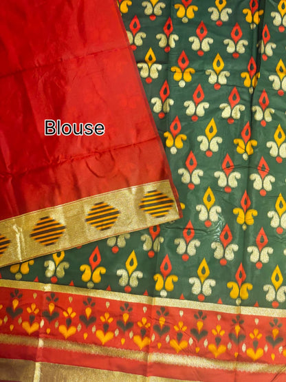 PURE SOFT POCHAMPALLY IKKAT SILK SAREE - BT GREEN