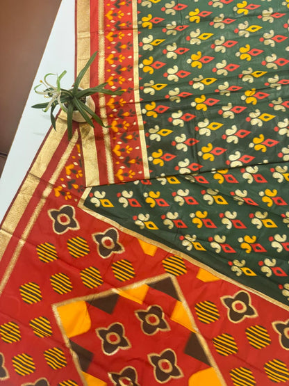 PURE SOFT POCHAMPALLY IKKAT SILK SAREE - BT GREEN