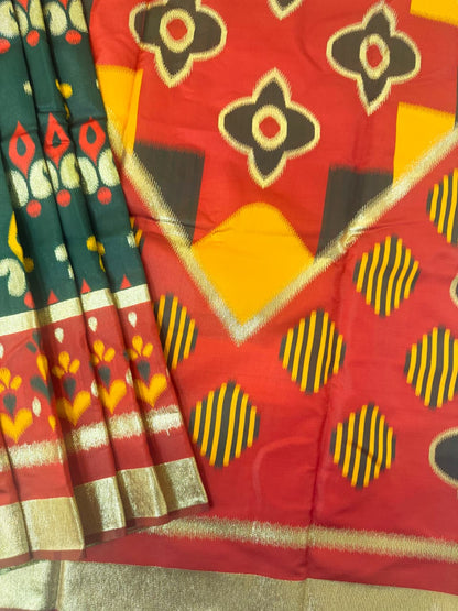 PURE SOFT POCHAMPALLY IKKAT SILK SAREE - BT GREEN