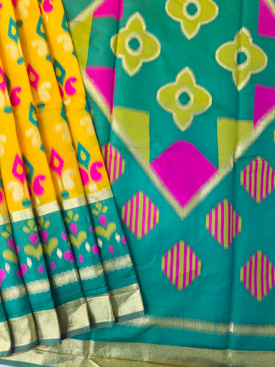 PURE SOFT POCHAMPALLY IKKAT SILK SAREE - YELLOW