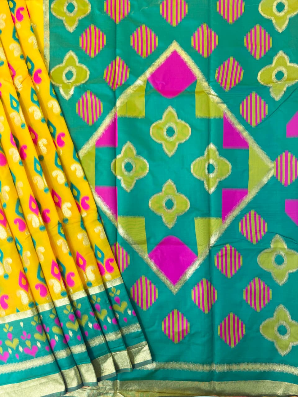 PURE SOFT POCHAMPALLY IKKAT SILK SAREE - YELLOW