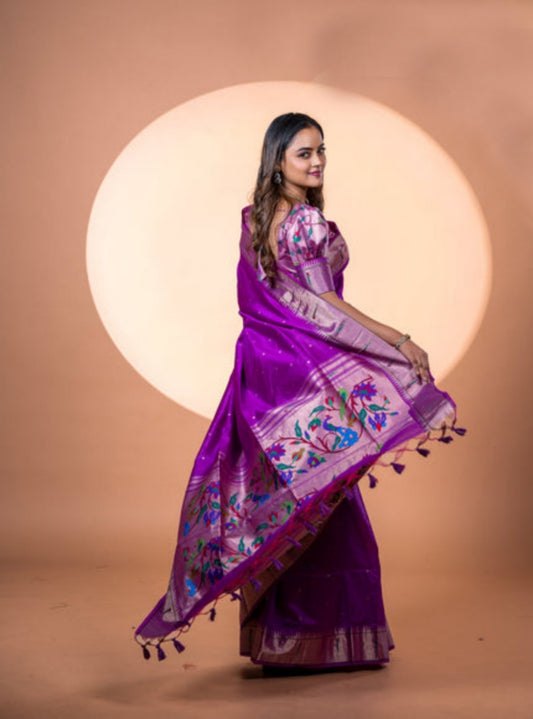 Raw Silk Saree with Intricate Woven Floral Design -ROYAL BLUE