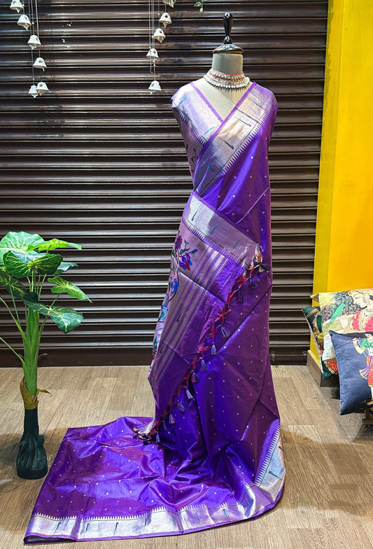 Raw Silk Saree with Intricate Woven Floral Design -ROYAL BLUE