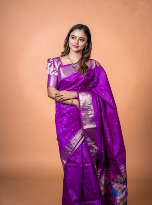 Raw Silk Saree with Intricate Woven Floral Design -WINE