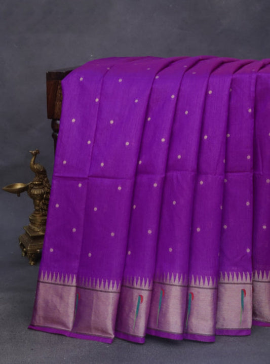 Raw Silk Saree with Intricate Woven Floral Design -WINE