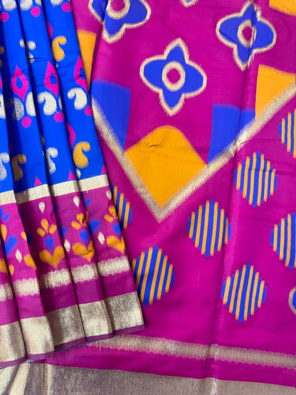 PURE SOFT POCHAMPALI IKKAT SILK SAREE -NAVY BLUE